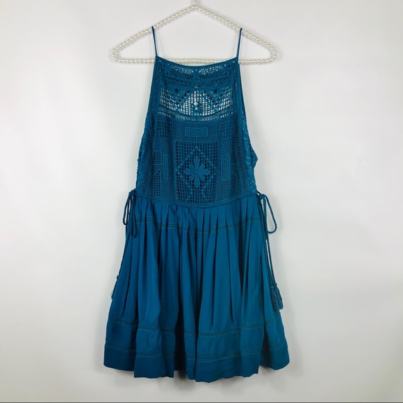 FREE PEOPLE Womens Lace Teal Blue Emily Midi Dress - Picture 5 of 8